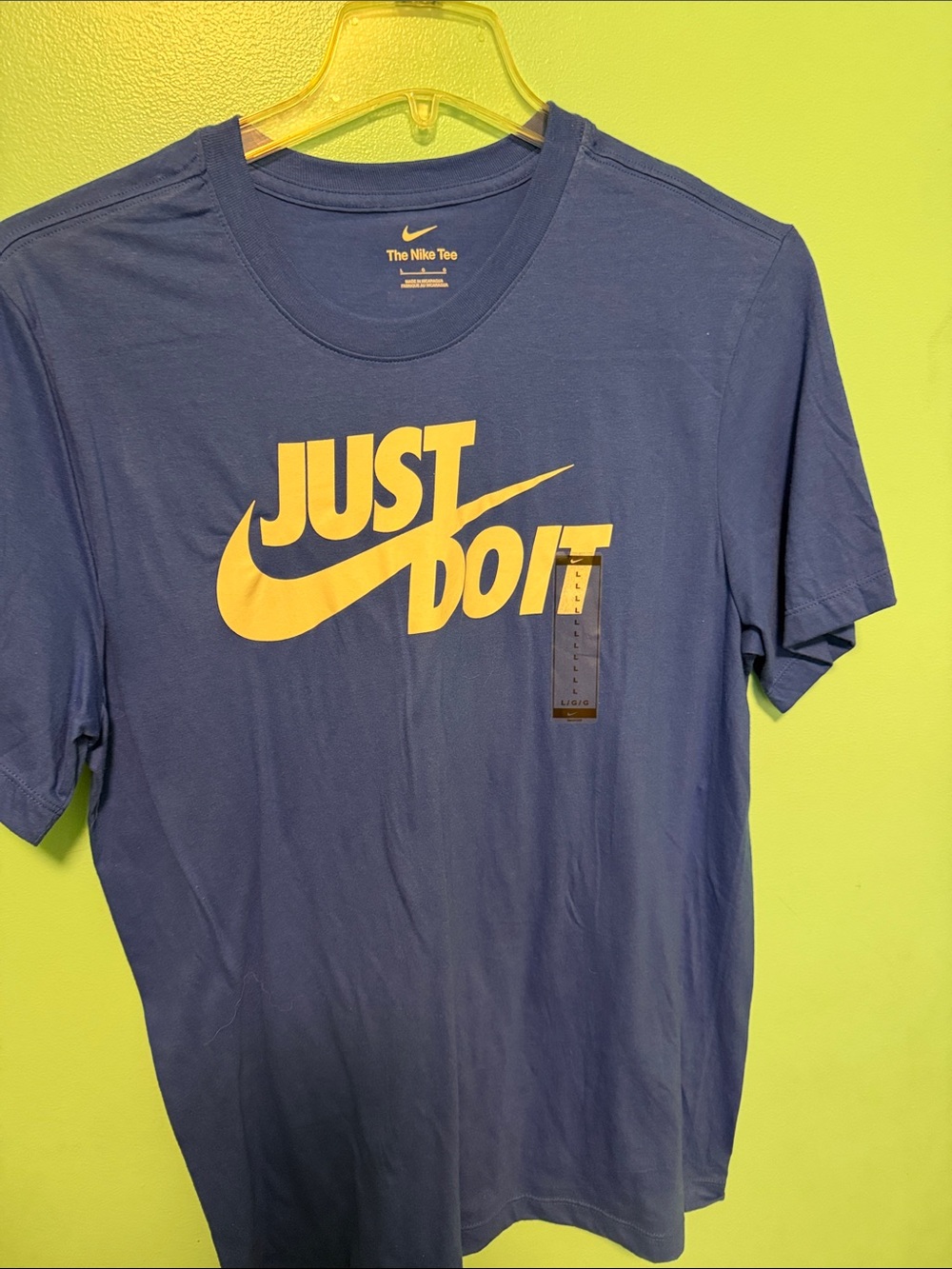 Nike Blue Tee with Yellow 'Just Do It' Logo